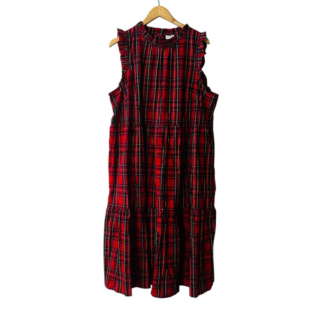 J. Crew Tartan Plaid Tiered Sleeveless Dress Size 20 Red Multicolor - Picture 2 of 10